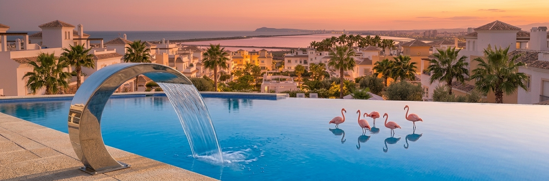 Vue sur le lac rose et terrasse de l'appartement à louer à Torrevieja Baños de Europa